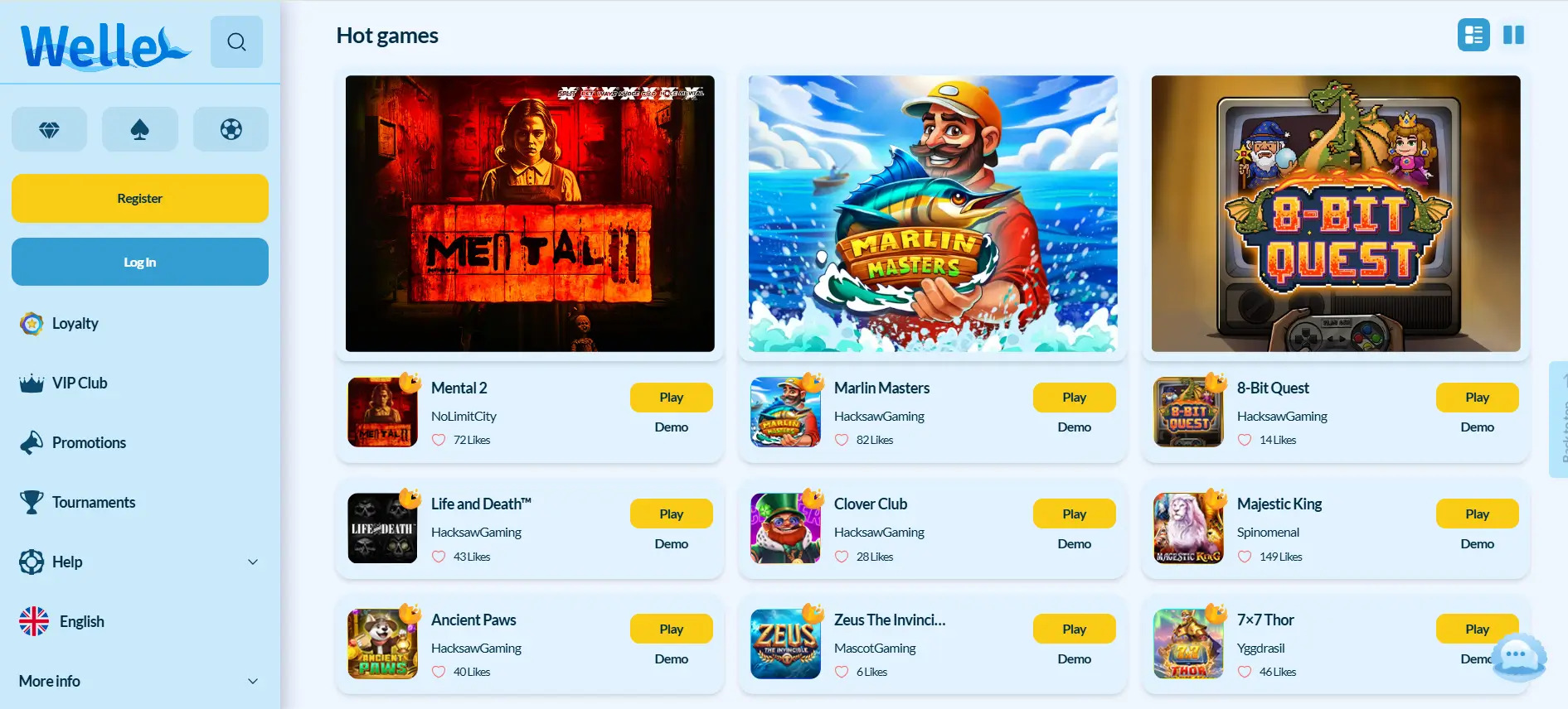 Welle Casino – mängude leht